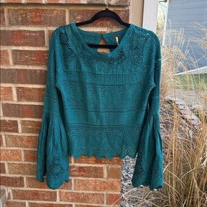 Free People Ladies S Once Upon A Time Top w/crochet detail & bell sleeves